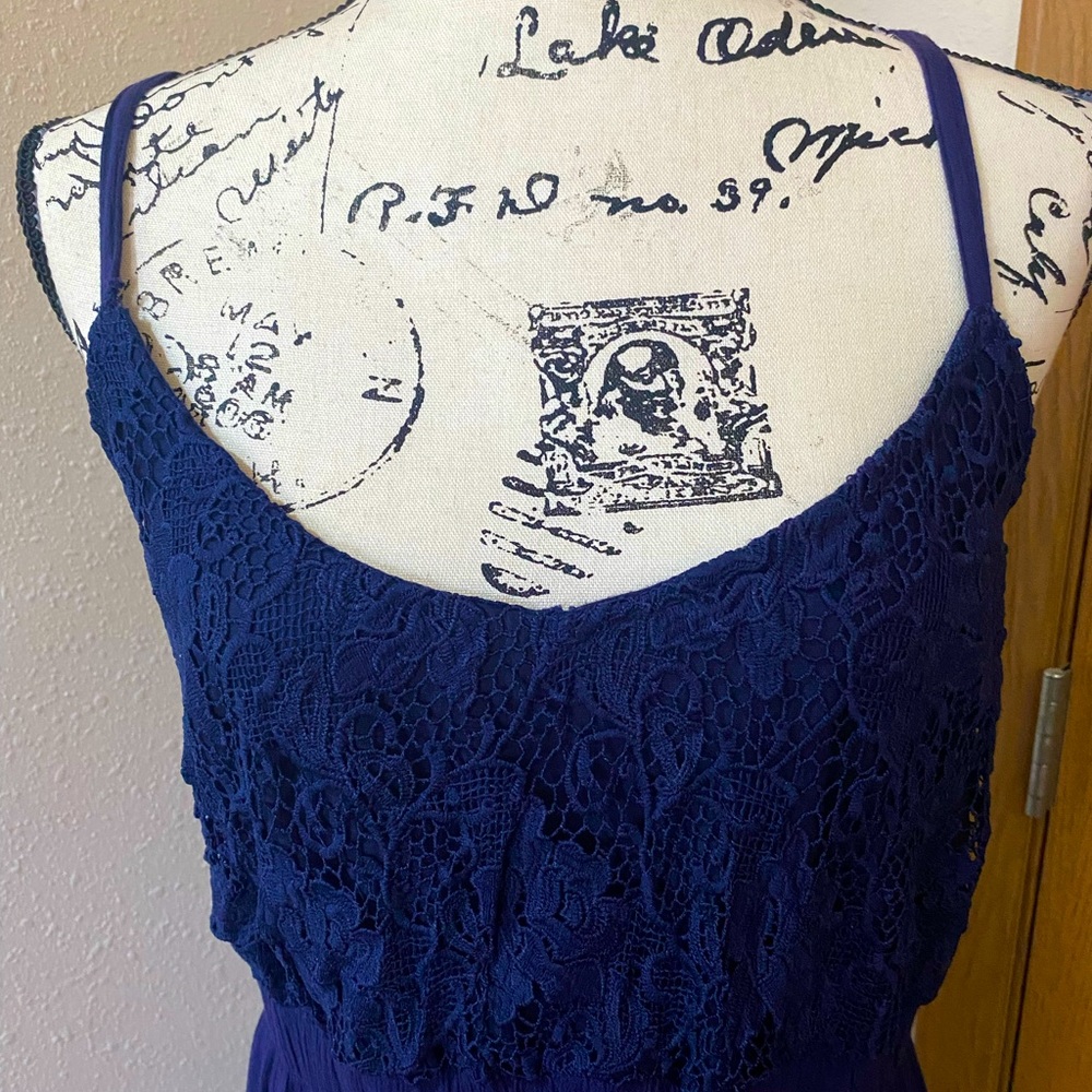 Allison Brittney Navy Lace Thin Straps Long Dress Size L